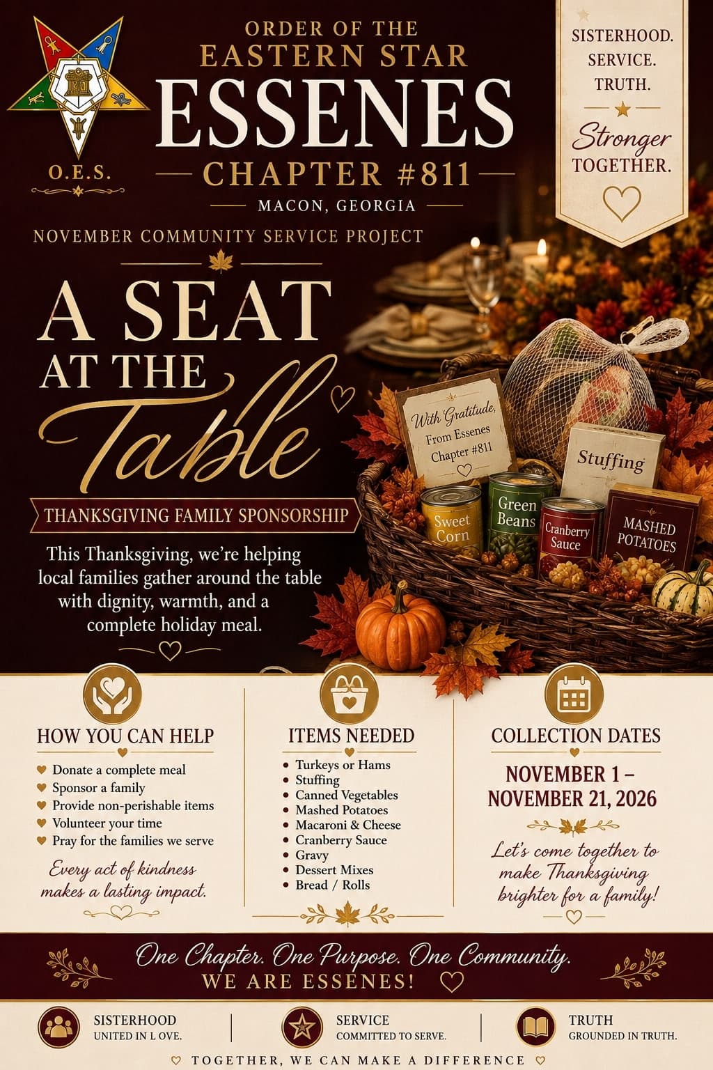 Essenes Chapter #811 Thanksgiving Family Sponsorship flyer