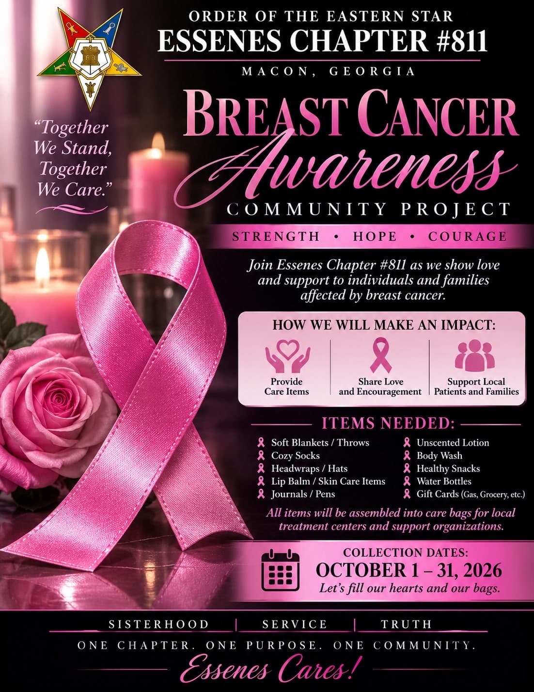 Essenes Chapter #811 Breast Cancer Awareness Community Project flyer